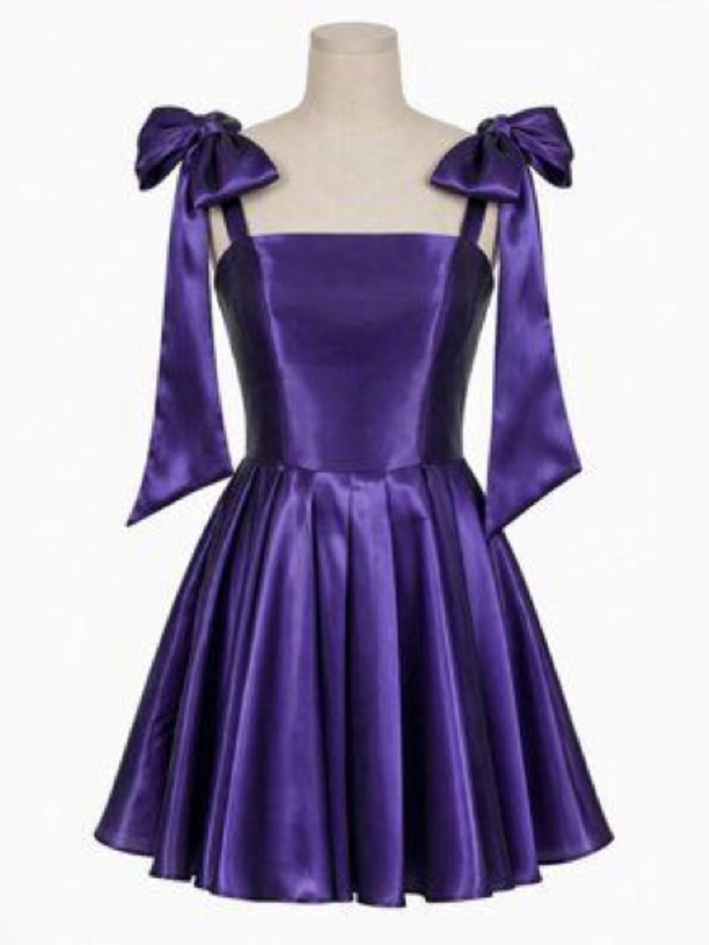 Terani Couture Purple Satin Mini Dress with Bow Shoulder Straps